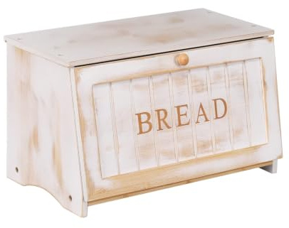 HOMEKOKO Vintage Große Holz-Brotbox für Küchentheke, Retro-Design, einlagig, Bambus, große Kapazität, Lebensmittelaufbewahrungsbehälter (weiß)
