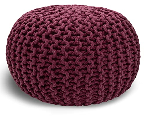 casamia Pouf Ø 55 o. 45 cm Strickhocker Sitzpouf Bodenkissen für Innen Indoor Größe ø 55 cm, Farbe Bordeaux