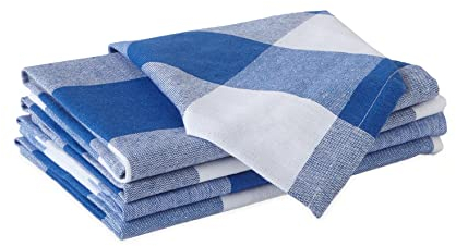 Encasa Kitchen Cloth for Cooking | Cotton Hand Towel for Drying Dishes | 70x45 cm Tea Towels | Highly Absorbent for Cleaning & Quick Drying of Plates & Glasses | Buffalo Blue Checks (Set of 4 Pieces)