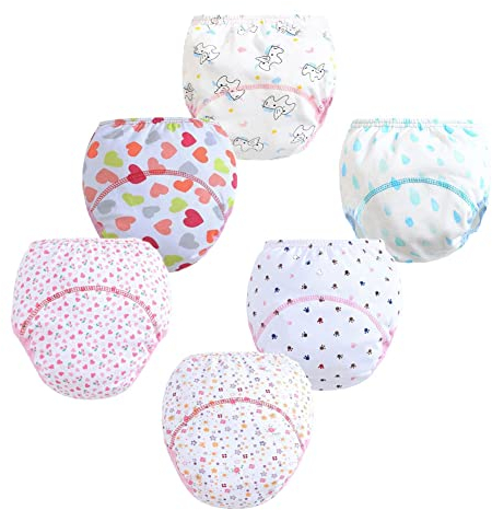 FedMois Confezione da 6 Mutandine di Apprendimento Bimbi Bambini Cotone Assorbente Impermeabile, Fiori, 3-4 Anni