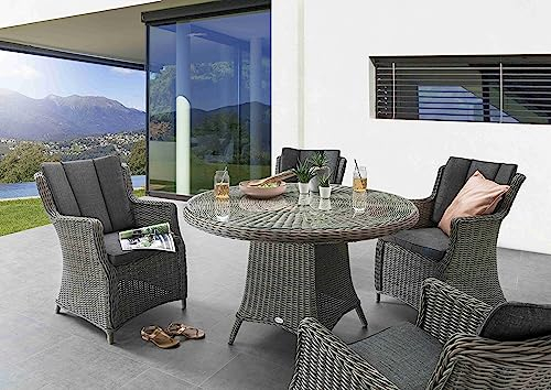 Destiny Sitzgruppe Luna 4 Sessel + Tisch Ø100x75cm, Polyrattan, Vintage grau