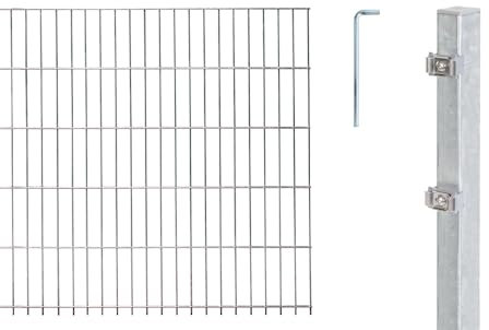 Alberts 658113 Doppelstabmattenzaun als 22 tlg. Zaun-Komplettset | verschiedene Längen und Höhen | feuerverzinkt | Höhe 223 cm | Länge 20 m