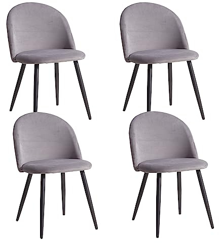 BenyLed Lot de 4 chaises de salle à manger ; Chaises de cuisine avec revêtement en velours ; Chaises de salon modernes avec pieds en métal noir (Gris) EY-04