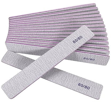 Emory - Lima per unghie a grana 80/80 (confezione da 12), smerigliatrice grossa pesante per unghie acriliche e unghie in gel, grana 80, lima per unghie a doppio lato, riutilizzabile, lavabile, per