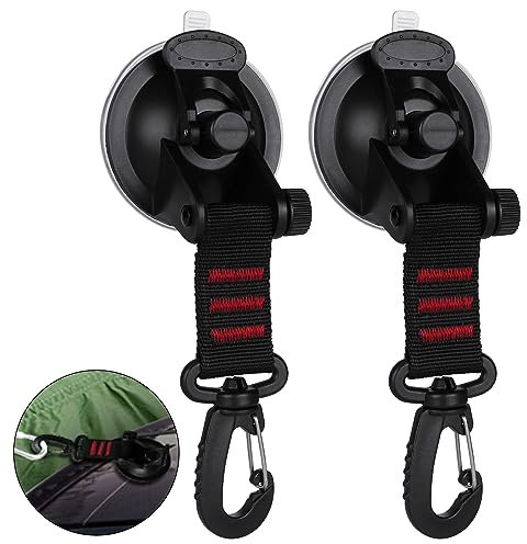 Adiwo Ancre à Ventouse, 2pcs Rouge Puissant Crochets à Ventouse avec Fixation du Crochet d'Arrimage, pour Camping Tentes Voitures Bateaux Accessoire, Capacité de Charge : 15kg