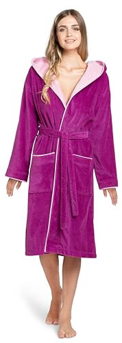 Twinzen Peignoir de Bain Femme Fuschia - Coton Velours - Robe de Chambre OekoTex Ultra Doux - Taille S