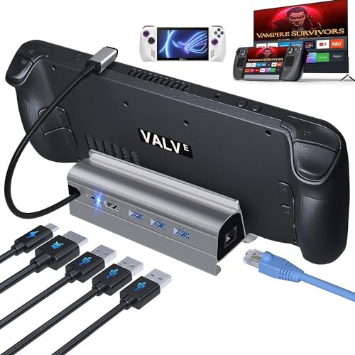 Mokeum Docking Station Compatible with Steam Deck, 6 in 1 USB C Hub Deck Dock HDMI 2.0 4K@60Hz, 1000M Gigabit Ethernet, 3 USB-A 3.0 and Full Speed Charging USB-C Port for Valve