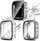 Kawoco 2 fundas impermeables para Apple Watch Serie 9/8/7 de 41 mm con protector de pantalla de vidrio templado, 360 ° para PC 2 en 1, carcasa delantera y trasera para iWatch 41 mm, transparente/plata