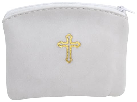 Rosenkranz-Beutel mit Reißverschluss, goldfarbenes Kreuz, schwarz oder weiß, tragbare Tasche für Rosenkranz, Münzen und religiösen Schmuck, tolles katholisches Geschenk zur Erstkommunion,