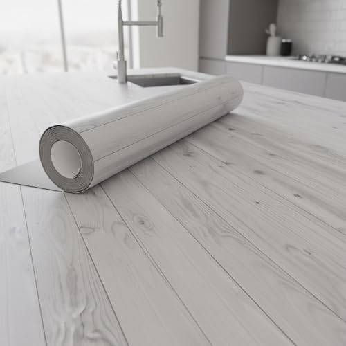 Ambiance Sticker Klebeband, Meterware, selbstklebend, Küche, Möbel und Badezimmer, Holz, weiß-grau – H 60 cm x L 9 m