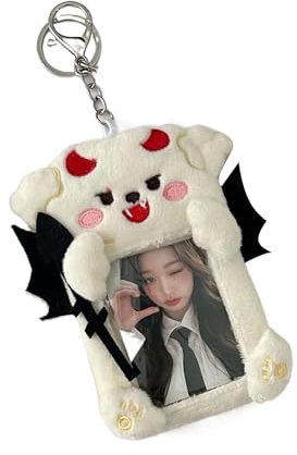 HOOLRZI Porte-carte Photo en peluche avec porte-clés, pochette Photo diable/ange, porte-carte Photo Kpop, porte-carte d'étudiant, pendentif de sac
