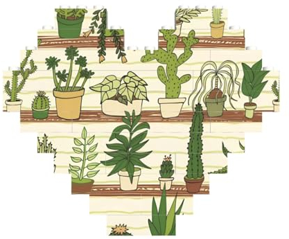 Kaktus-Pflanzen-Druck, Baustein, Herz, Baustein, personalisierbar, Ziegelstein-Puzzle, für Männer und Frauen, Geburtstag, Valentinstag, Geschenke