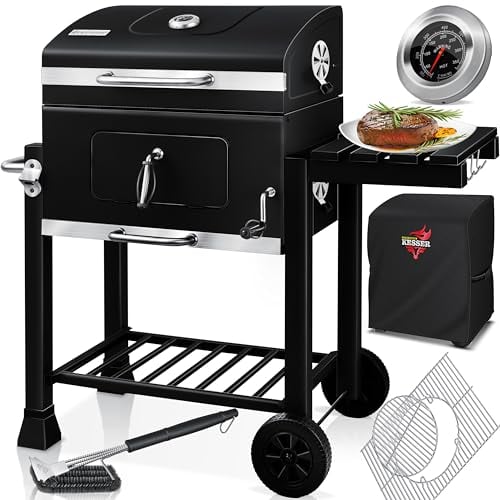 KESSER® Barbecue con Carrello XL Barbecue a carbonella con Coperchio, Ruote, Manico in Acciaio Inox, griglia e termometro a carbonella,Grande Barbecue a carbonella Barbecue da Campeggio