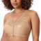 DELIMIRA Women's Front Fastening Bras Lace Wireless Plus Size Full Coverage Racerback Support Bra Warm Beige 34F