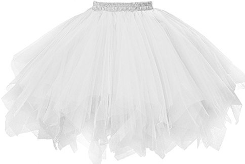 GOOBGS Damen 50er Ballettrock Multi-SchichtenVintage Ballet Blase Firt Tulle Petticoat Puffy Tutu Weiß X-Large