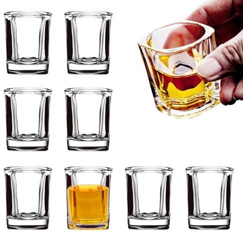 binsakao Lot de 8 petits verres à shot transparents de 60 ml pour vodka, rhum, brandy, gelée, verres à shot tequila à base lourde pour maison, bar, pub, événement, fête