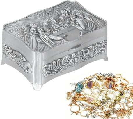 Teksome Rosenkranz-Halsketten-Box, Schmuck-Box - Vintage Rosenkranz Halskette Behälter - Tragbares Rosenkranz-Andenkenetui für Ehering, Armband, Ohrring, Schmuck