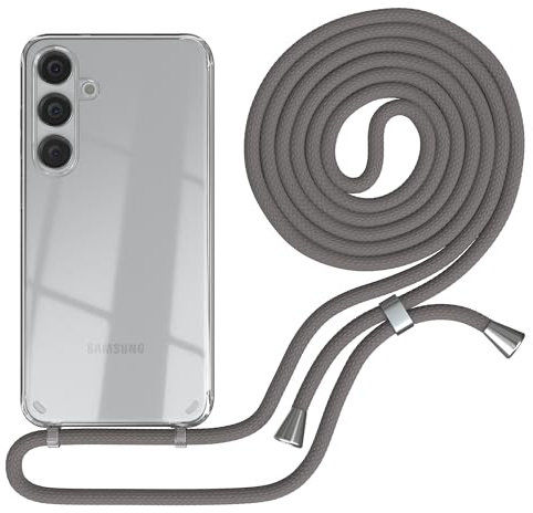 EAZY CASE - Handykette kompatibel mit Samsung Galaxy S24 Plus Kette zum Umhängen für Galaxy S24 Plus Hülle mit Band aus Silikon stoßfeste transparente Handyhülle als Fallschutz in Anthrazit