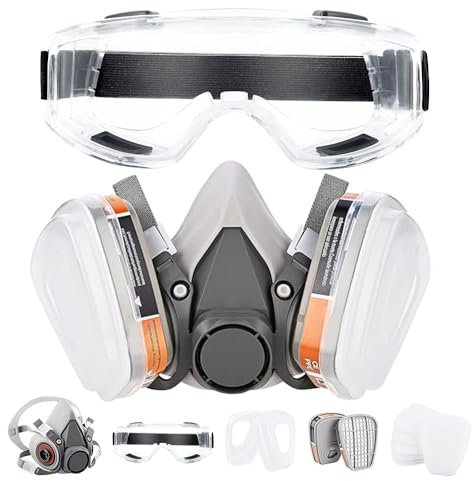 BIUOW Respirator Mask, Dust Gas Mask withFilter, Paint Mask, Chemical for Dust, Organic Vapors,Chemicals Protection with Safety Goggles