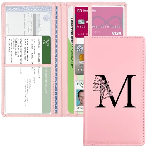 YeeCASE Auto Zulassung und Versicherungshalter, Auto Dokumentenhalter mit Magnetverschluss, Rosa mit Buchstaben Wallet Case Auto Fahrzeug Auto Zubehör für Damen und Herren