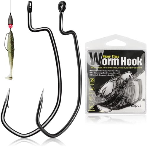 Dovesun EWG Offset Wurm Jig Haken Texas Rig Haken Wurmhaken für Bassangeln Angelhaken EWG Haken für Süßwasser Salzwasser Größe 4/0 * 50 Stück