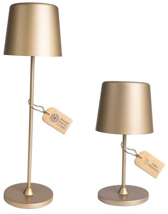 A.S. Création LED Tischleuchte inkl. Aufladekabel in Gold aus Metall und Kunststoff - Tischlampe Kabellos Warmweiß Dimmbar DD129458 - Verwendung im Innenbereich - 10cm (B) x 37cm (H)