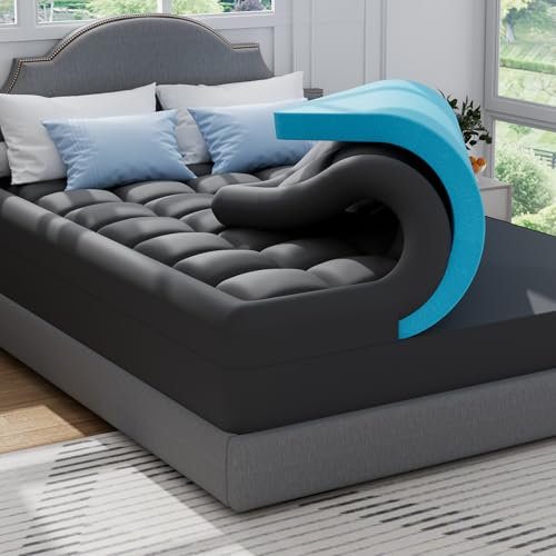 ABENE Matratzen Topper 160x200cm H4 Gel Memory Schaum Topper mit Waschbar Bambusfaser Bezug, 7cm Höhe Matratzentopper für Boxspringbett Stützschaum Atmungsaktiv Druckverteilung(160cmx200cm, Grau)