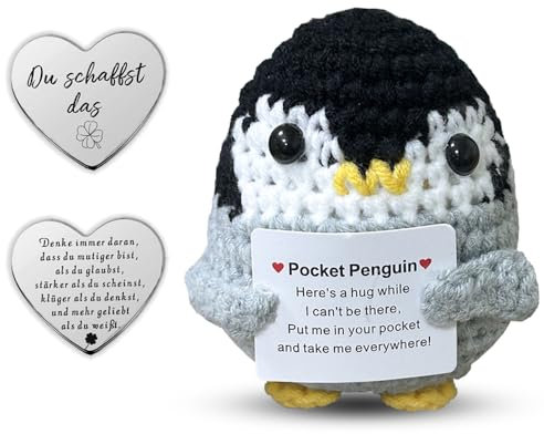 Glamifyr Positive Penguin, Pocket Hug Pinguin Spielzeug, Motivationsgeschenk Gute Besserung Glücksbringer für Kinder