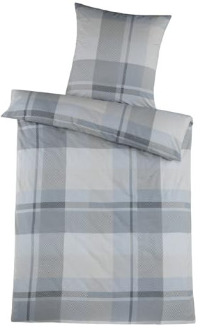 Carpe Sonno Biber Bettwäsche 135x200 cm Baumwolle - 2tlg Bettwäsche Winter - Deckenbezug + Kissenbezug mit Reißverschluss - Kuschelige Winter Bettwäsche Flanell Blau Grau kariert