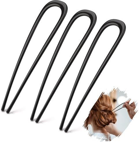 Mbsomnus 3Pcs French Hair Pin Metal 14cm/5.5in French Pin French Twist Hair Pin U Shaped Hair Fork Black Hair Pins Large Updo Hairpin for Women Girls All Hairstyle Decorative Accessories