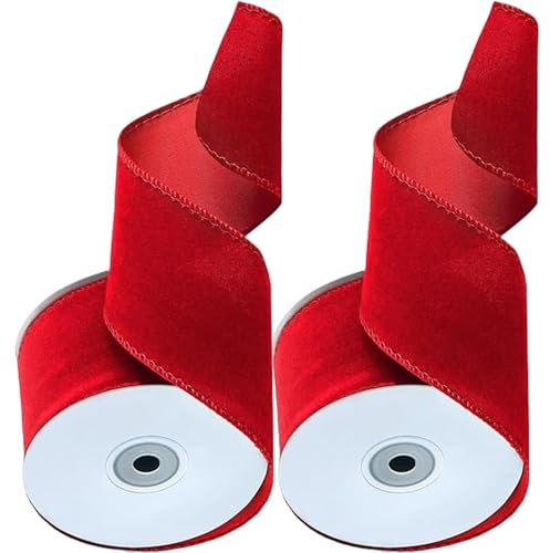 Qiwieod Geschenkband Rot 2 Rollen Samtstoffband, Weihnachtenband Schleifenband, Doppelseitiges Breites Für Handgefertigten Schleifenstrauß, 6.3 Cm X 4.5 M Satinband Rot Geschenkband Dekoband Schleifen
