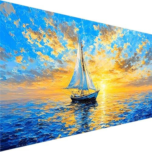 Malen Nach Zahlen für Kinder, Erwachsene und Anfänger, DIY Malen Nach Zahlen Meer für Mädchen und Jungen, Boot (90x180cm), Ohne Rahmen - DIY Handgemalt Gemälde Kit für Home Wand Dekor Geschenk C-P