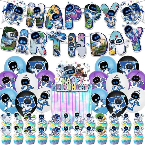 AstroBot Geburtstagsparty-Dekorationen, Banner, Luftballons, Kuchendekoration, Cupcake-Topper, Kuchendekorationen