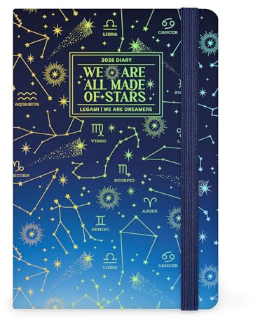 Legami - Wochenkalender Medium 2026, Stars, 12 Monate, Gummibandverschluss, Tagebuch von Januar 2026 bis Dezember 2026, aus FSC-zertifiziertem Papier, 12 x 18 cm