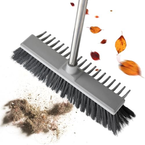 Escoba de empuje resistente para exteriores con rastrillo, cepillo de jardín de doble cara de 127 cm y rastrillo para hojas, hierba y escombros, barredora de patio de mango largo para patio, entrada