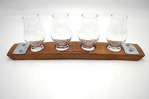 Personalised Oak Barrel Stave Tasting Flight for Glencairn Style Glasses, (4-Glass)