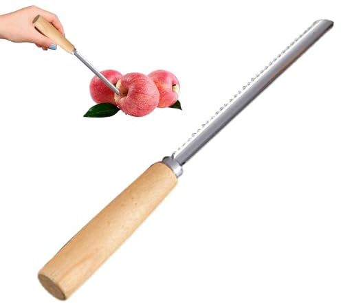 Tuxuseo Descorazonador manual de acero inoxidable – Descorazonador manual con mango de madera para descorazonar, cortar, cocinar y extraer zumos de cocina