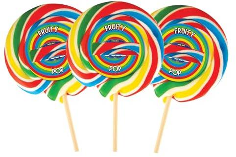 Variety Flavours Wheel Lollipops 75g – Traditional Bubblegum, Rainbow, Blue Raspberry, Berry Burst, Strawberry & Cream, Ice Cream & Candy Floss (30 x Lollies, Rainbow)