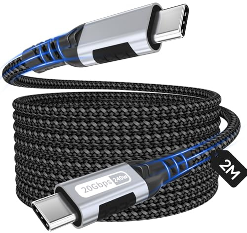 Zestiq USB-C auf USB-C Kabel 2M, 20Gbit/s Typ-C Datenübertragungskabel, PD 240W Schnellladekabel, 4K@60Hz Video, kompatibel mit Thunderbolt 3/4, MacBook, iPad Pro, Samsung S24/S23, SSD, Monitor