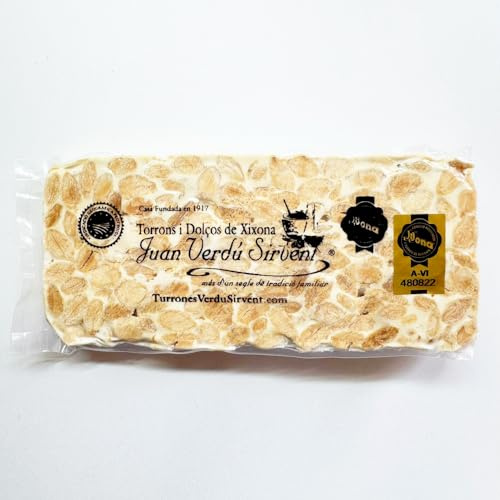 Turrón de Alicante (duro) grueso (1 pastilla) Artesano hecho con Almendra Marcona nacional y Miel de azahar - Juan Verdú Sirvent (200g)