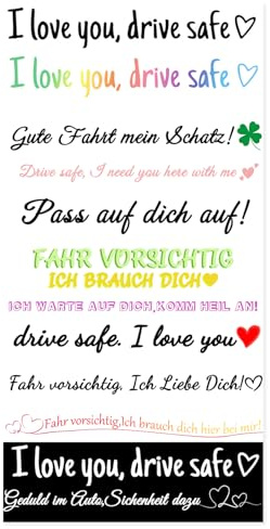12 Stück I Love You Drive Safe Drive Safe Spiegel Aufkleber Sticker, Ich Liebe Dich Fahr Vorsichtig Aufkleber, Auto Drive safe Aufkleber, Autospiegel Anhänger für Fahrer Fahranfänger Frauen Männer