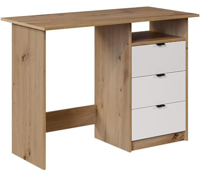 Vicco Schreibtisch Meiko, Weiß/Artisan, 105 x 50 cm mit Schubladen, mit Arbeitsfläche und offenem Fach zur Ablage von Materialien
