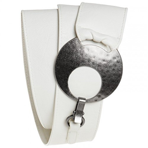 Caspar GU225 Breiter Damen Gürtel mit großer runder Metallschnalle, Gürtelgröße:85, Farbe:weiß