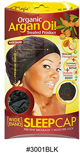 Magic Collection Wide Band Sleep Cap, Organic Argan Oil Treated, Prevents Breakage, Moisture Lock, Dramatic Moisture Boost, Heals Damaged Hair