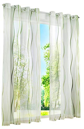 1er-Pack Gardinen mit Wellen Druck Design Vorhang Transparent Voile Vorhänge (BxH 140x145cm, grün mit Ösen)