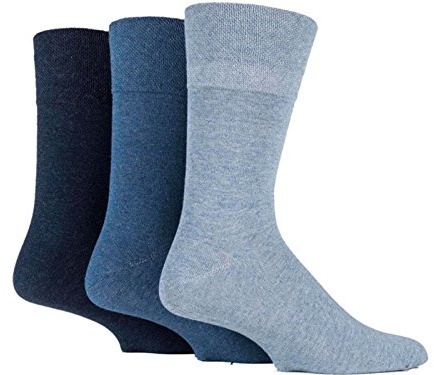 6x Pairs of Mens Plain Gentle Grip Non-Elastic Socks/UK 6-11 Eur 39-45 (Assorted Blue)