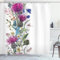 ABAKUHAUS Distel Duschvorhang, Vintage Herbal Border, Stoffliches Gewebe Badezimmerdekorationsset mit Haken, 175 x 200 cm, Grün Magenta