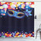 ABAKUHAUS Venedig Duschvorhang, Kräftiges Blau Carnival Mask, Stoffliches Gewebe Badezimmerdekorationsset mit Haken, 175 x 180 cm, Indigo Mehrfarbig