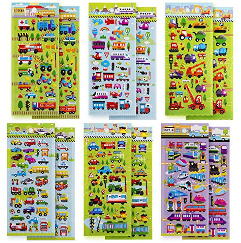 SAVITA 3D Aufkleber für Kinder, 400+ Aufkleber für PKW und LKW, 3D Puffy Aufkleber, einschließlich Autos, Züge, Flugzeuge, Feuerwehrautos, Hubschrauber, Motorräder, Schulbusse, Raumschiffe und mehr