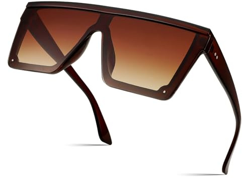 FEISEDY Vintage Flat Top Sonnenbrille Herren Damen Groß Verspiegelt B2470 | Randlose Eckige Brille Übergröß, UV400 Schutz